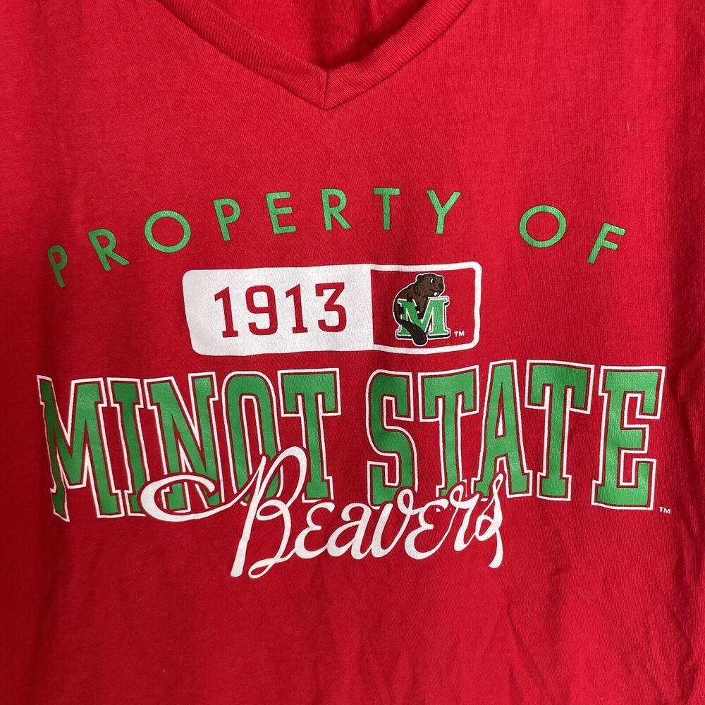 Minot State Beavers Womens V-Neck Long Sleeve Shirt, Red, Large, Russell - Picture 2 of 9